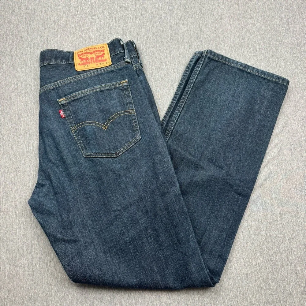 Levi's 514 Jeans Straight Mens Sz 33x32 Fits 34x32 Dark Wash Blue Jeans‎